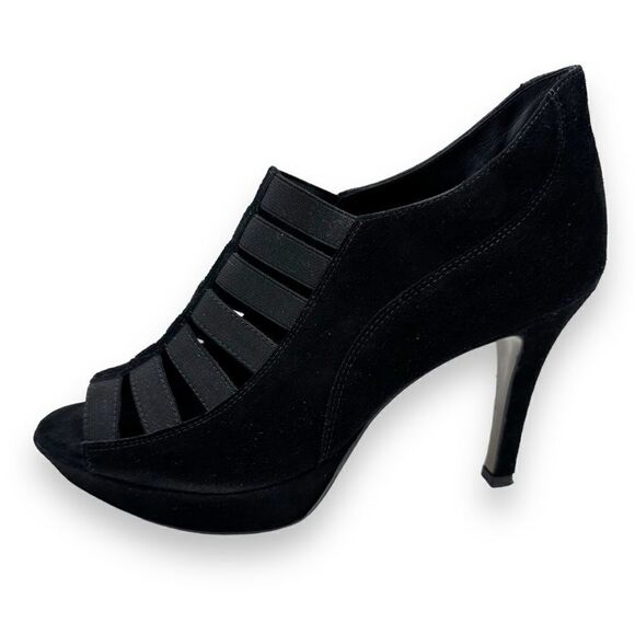Paul Green Black Elastic Suede Cage Platform Heels Sz 5 - Picture 2 of 13